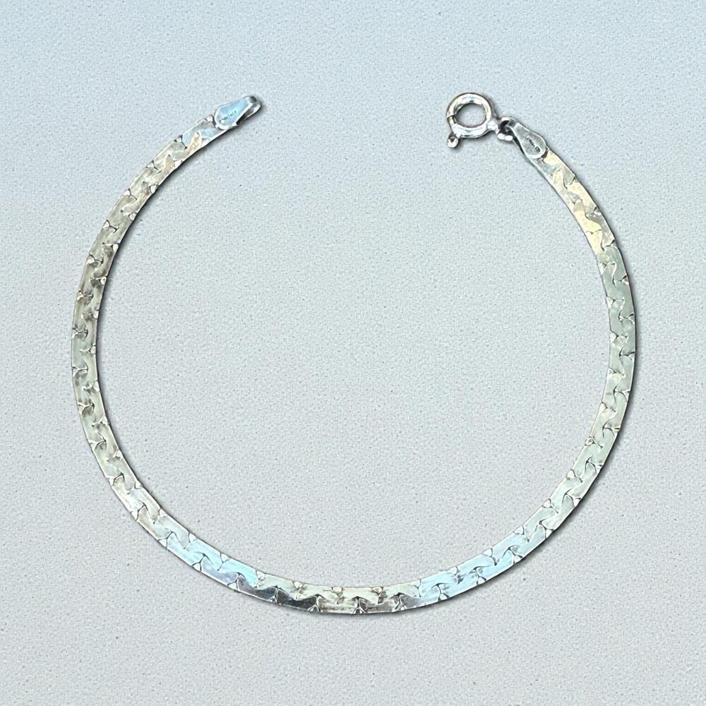 Sterling Silver Italy 925 Flat Serpentine Bracelet 3mm Link Chain 7” Long